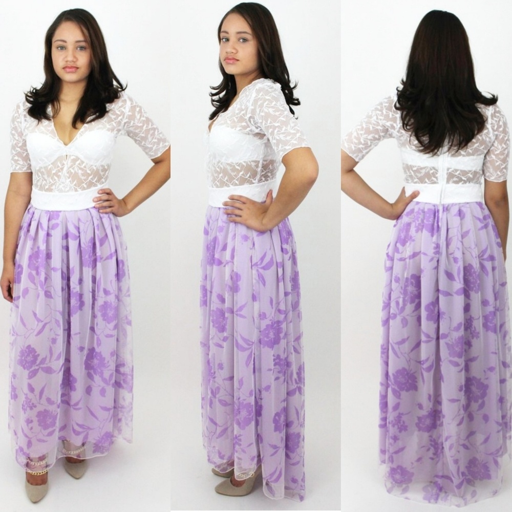 PURPLE AND WHITE MAXI LACE CJJBOUTIQUE DRESS
